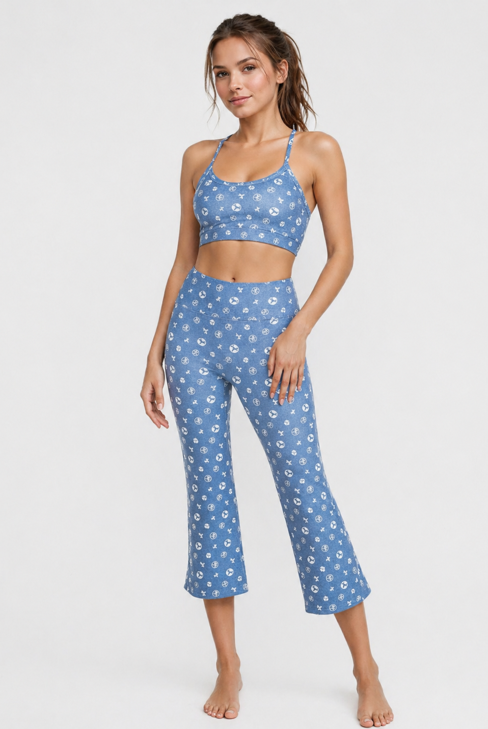 Women's Trophy Yoga Logo Denim 2-Piece Set Made in USA front view