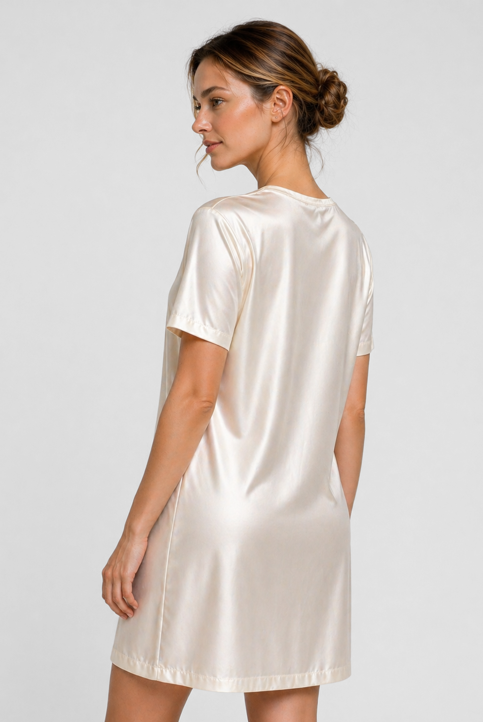 Women's Satin Stretch Mini Dress Made in USA detail view 1