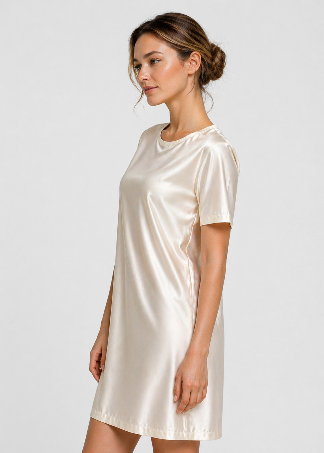 Women's Satin Stretch Mini Dress Made in USA side view