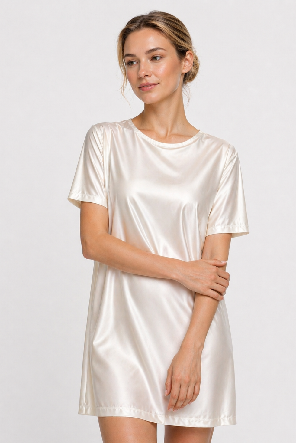 Women's Satin Stretch Mini Dress Made in USA back view