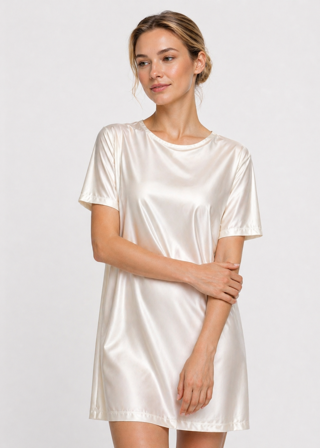 Women's Satin Stretch Mini Dress Made in USA back view