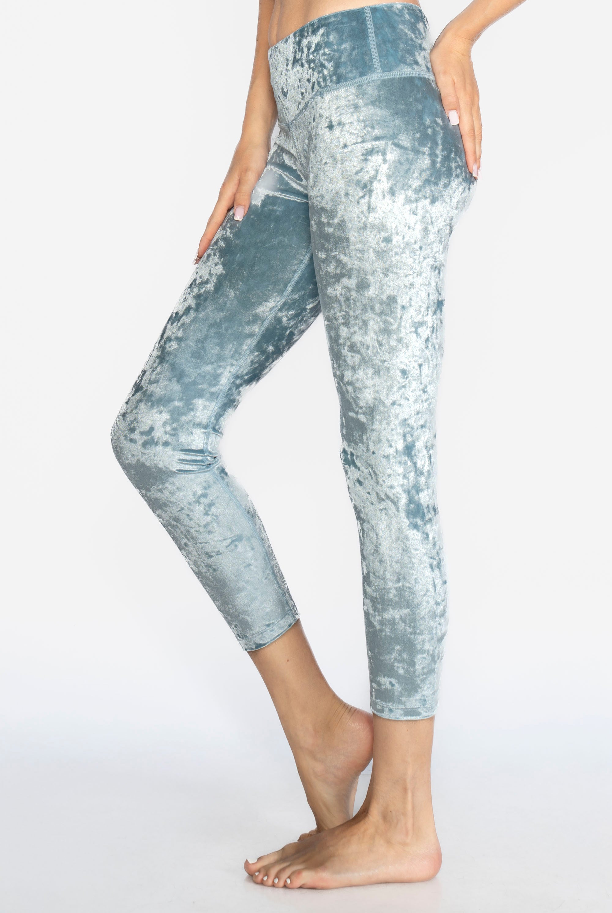 Women's Velvet Cropped Leggings Made in USA front view