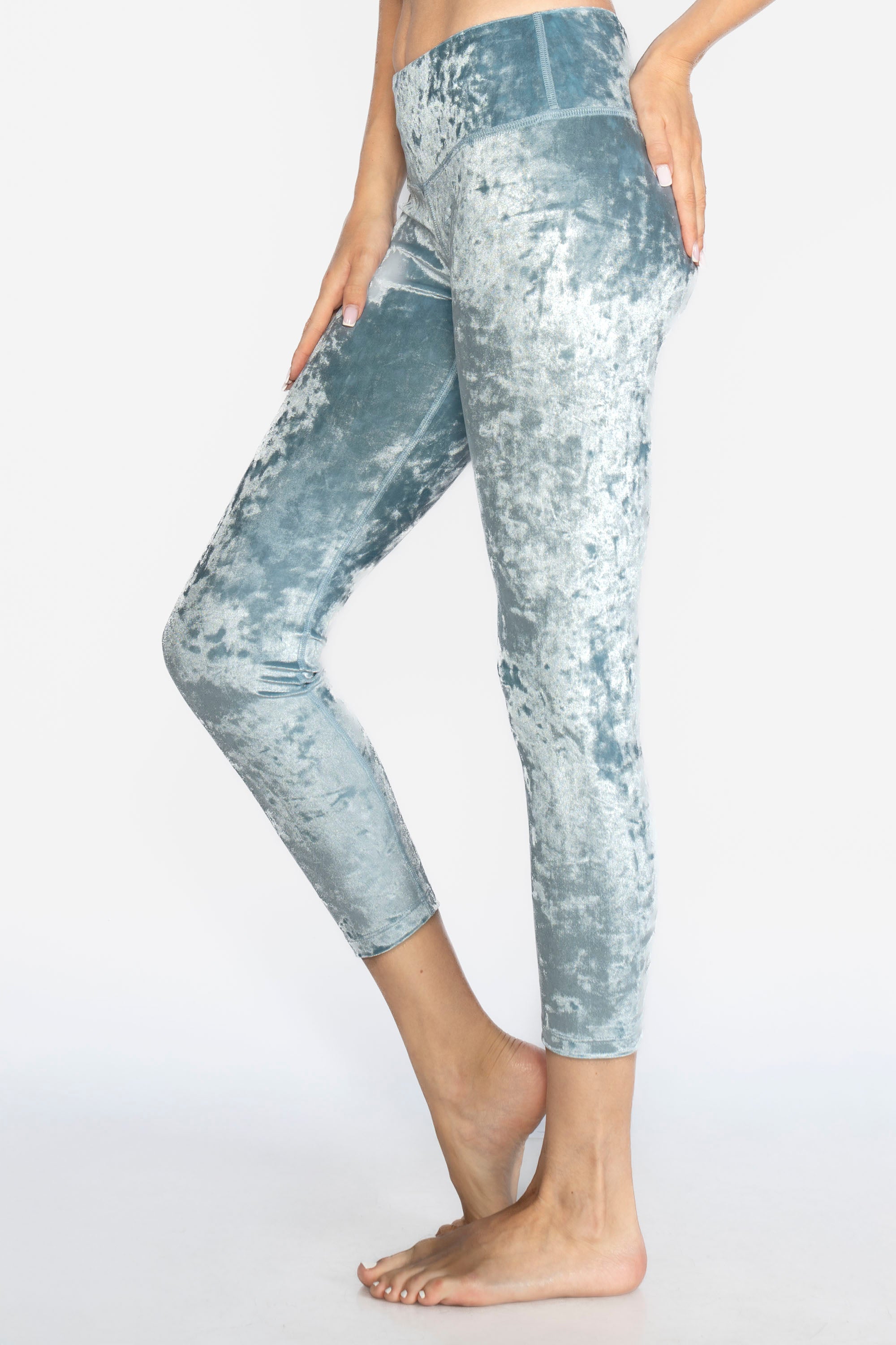 Women's Velvet Cropped Leggings Made in USA front view