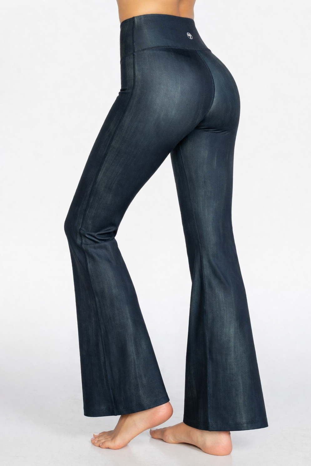 Dark blue flared pants on a white background