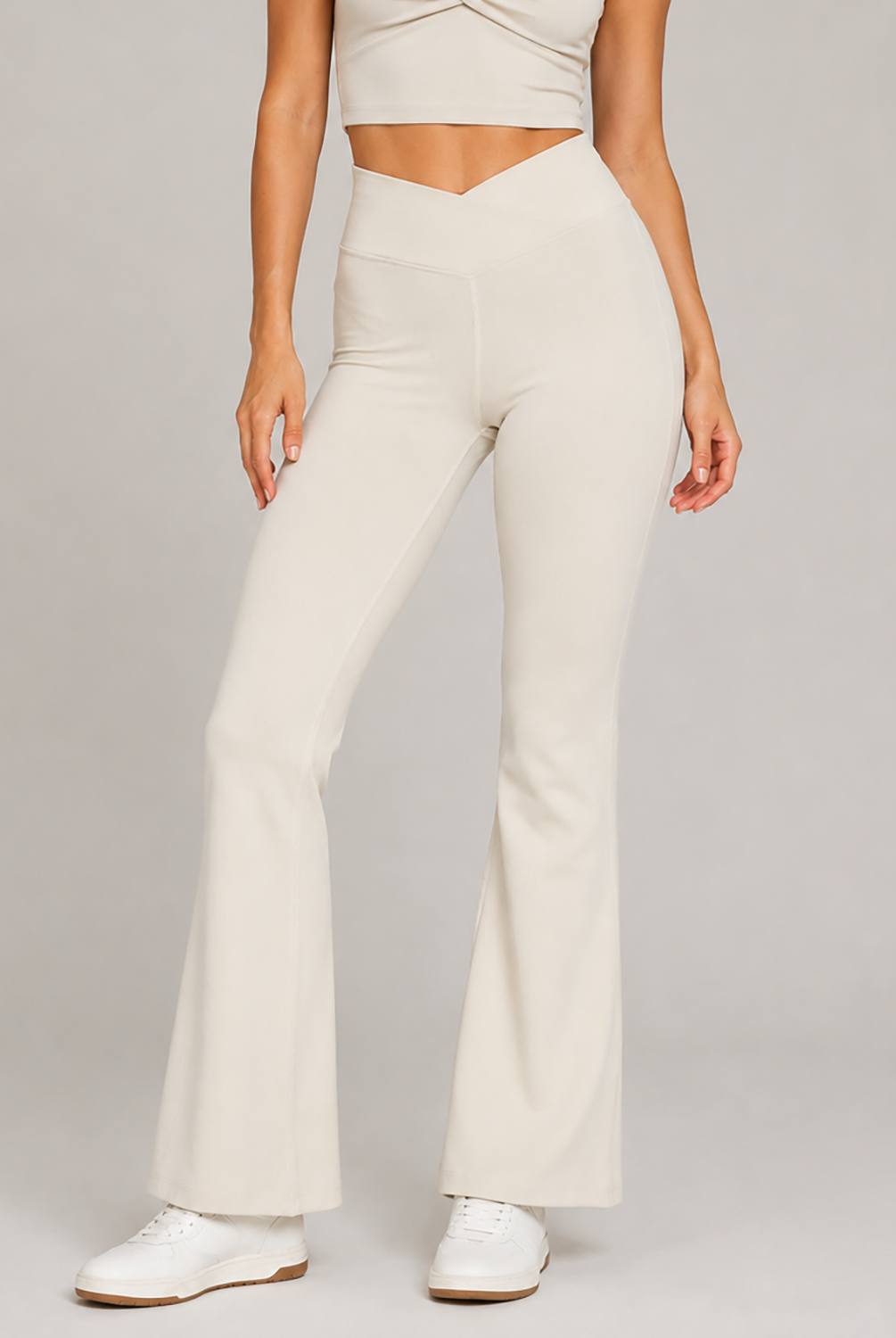 Women's Cross Front Flare Leggings Made in USA detail view 8
