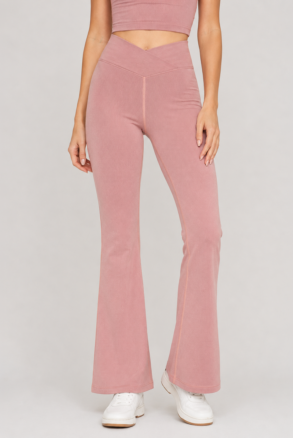 Women's Cross Front Flare Leggings Made in USA front view