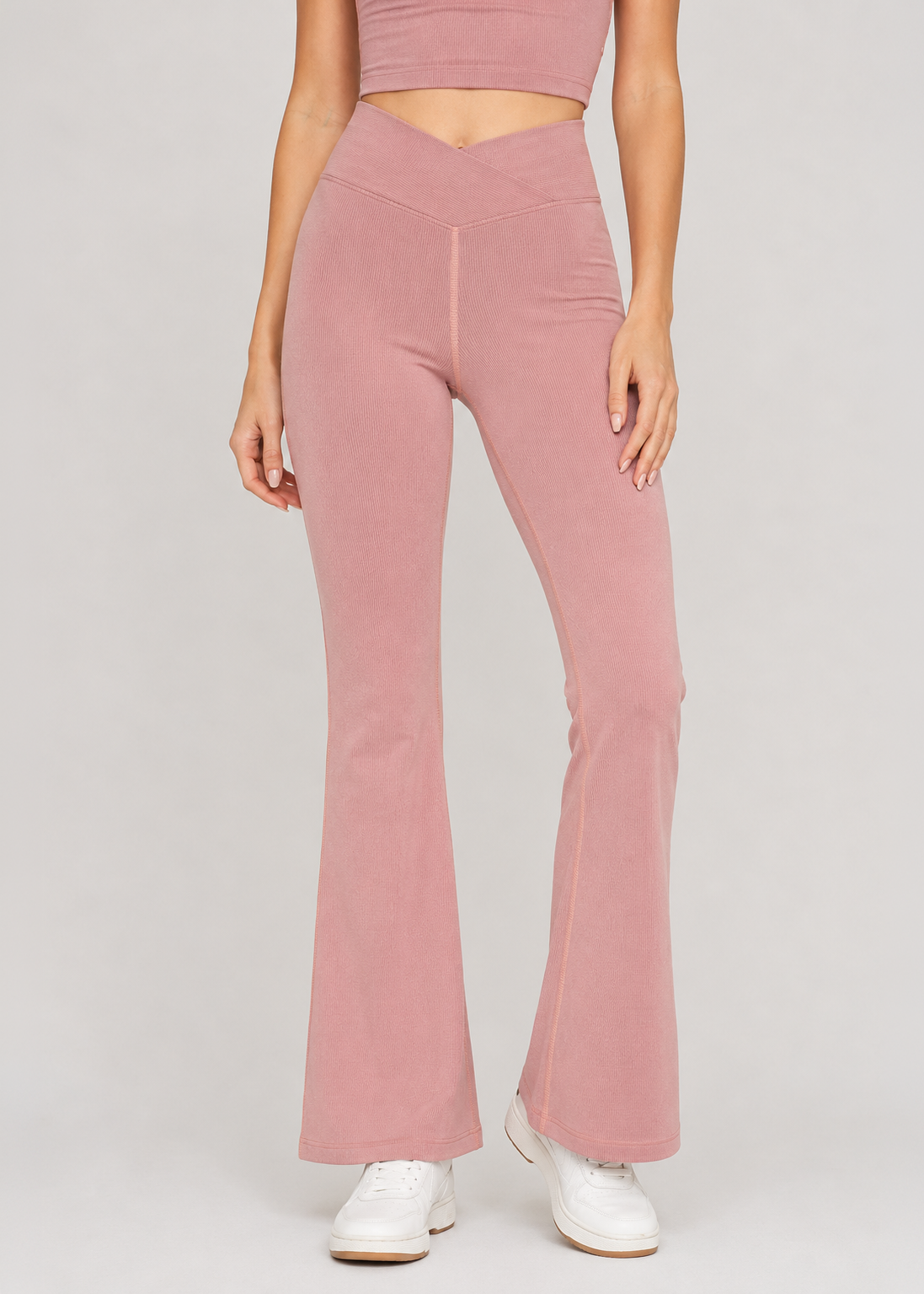 Women's Cross Front Flare Leggings Made in USA front view