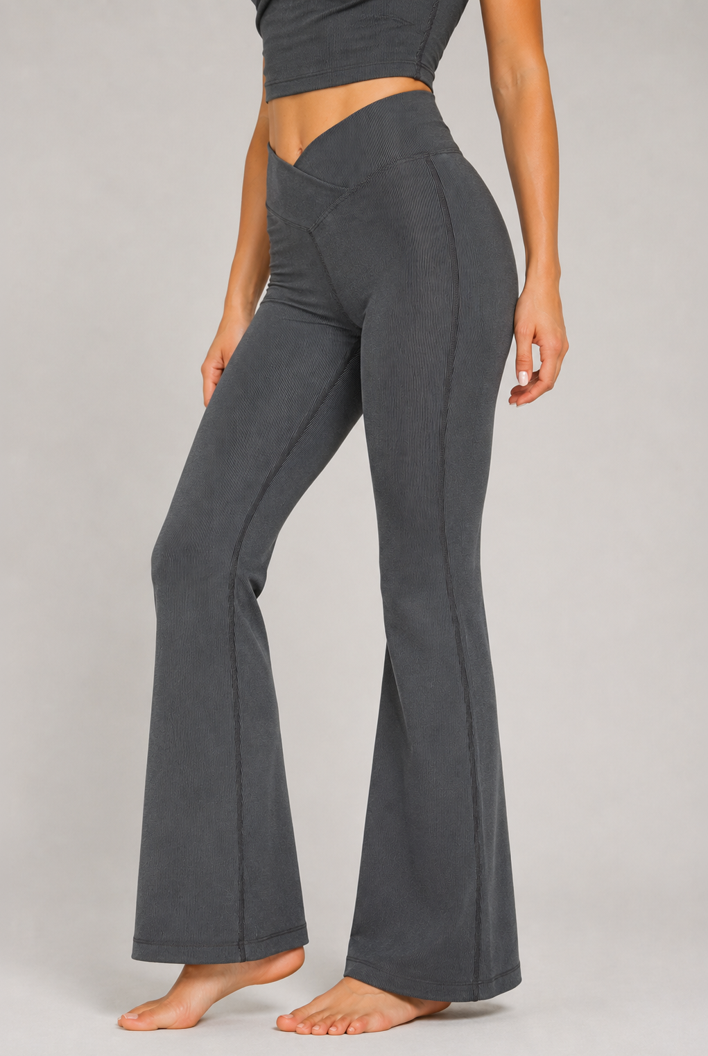 Women's Cross Front Flare Yoga 2-Piece Set Made in USA side view