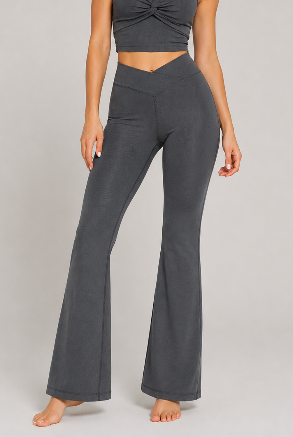 Women's Cross Front Flare Leggings Made in USA detail view 3