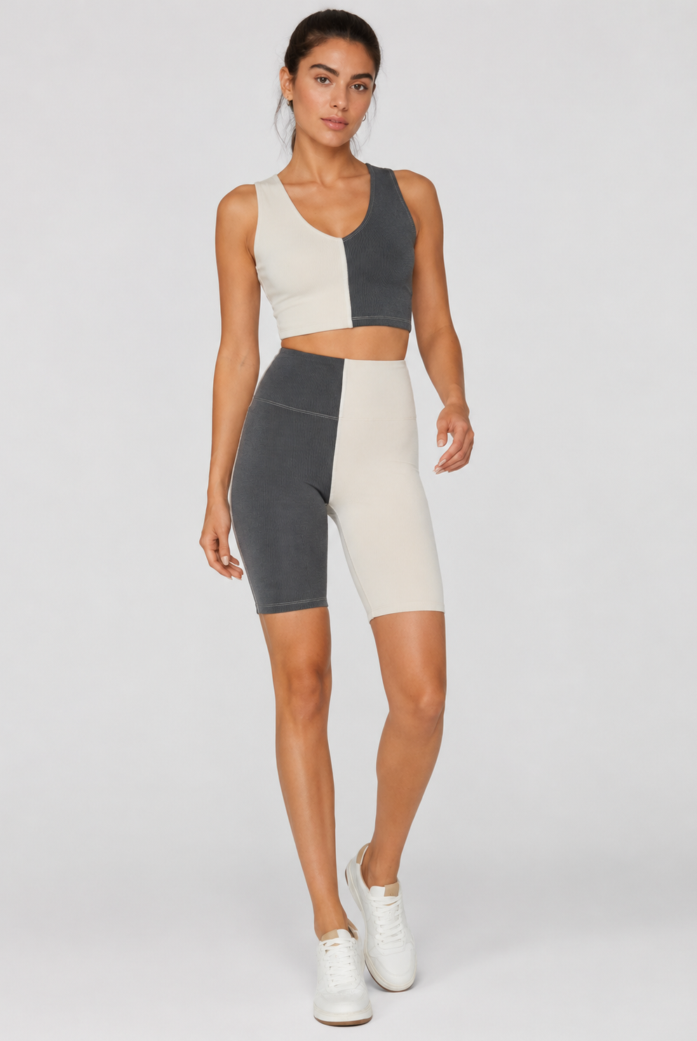 Women's Two Tone Shorts Yoga 2-Piece Set Made in USA detail view 2
