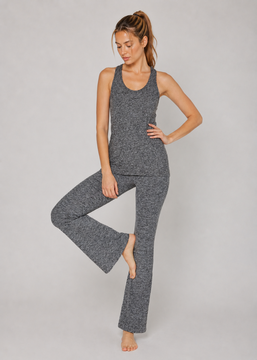Women's Light Heather Racer Tank Made in USA detail view 2