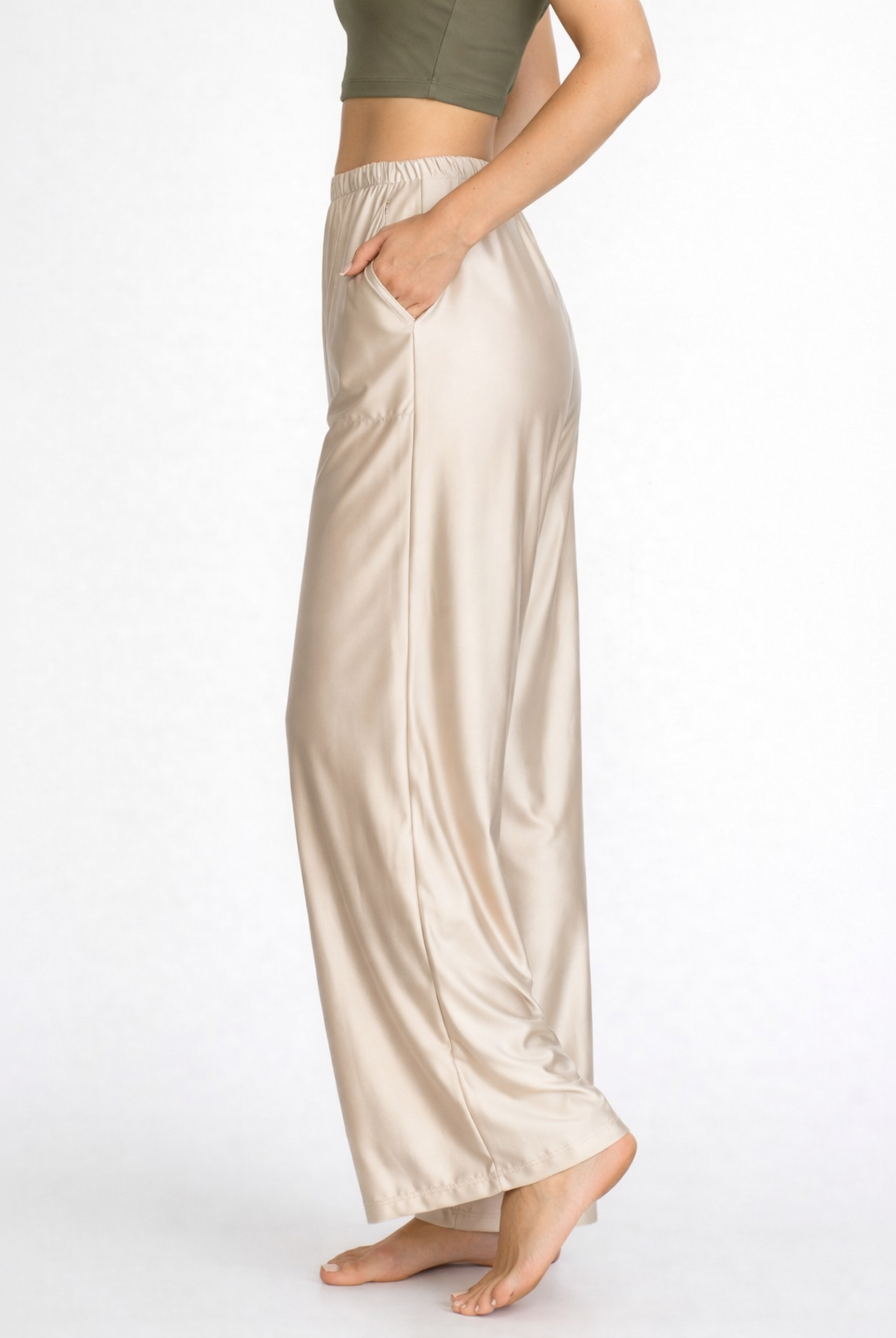 Women's Matte Satin Lounge Pants Made in USA back view