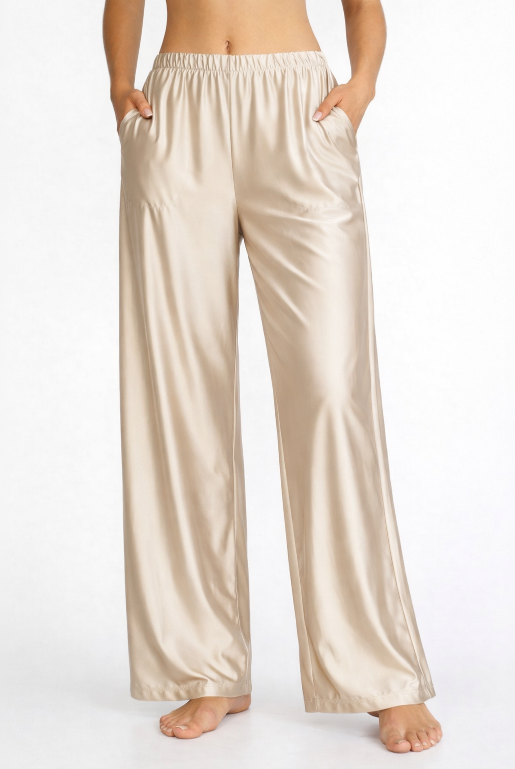 Women's Matte Satin Lounge Pants Made in USA front view