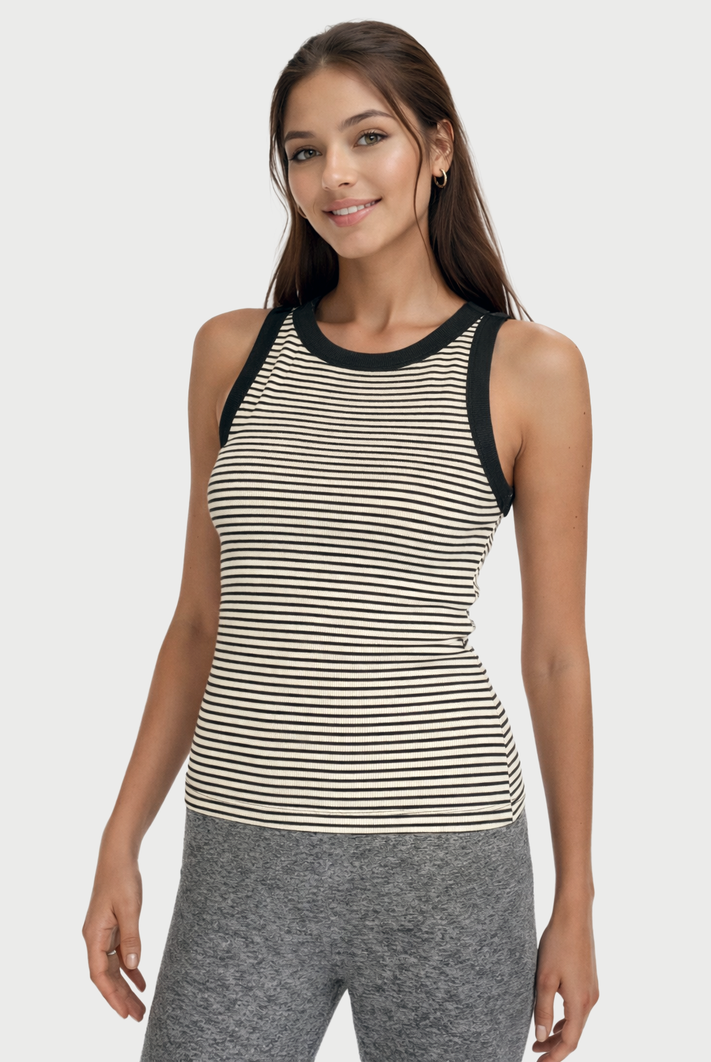 Women's 2X1 Rib Solid Round Neck Tank Top Made in USA back view