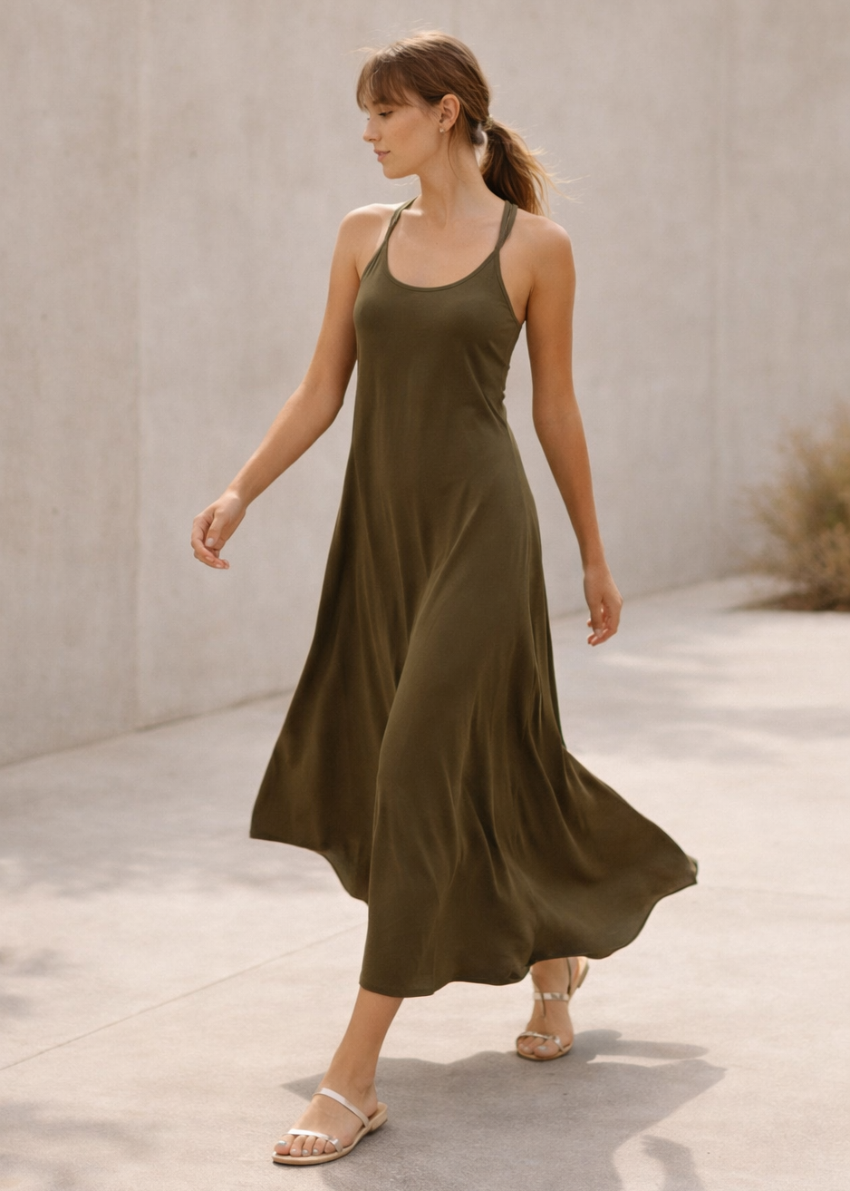 Women's Cross Back Strap Maxi Dress Made in USA