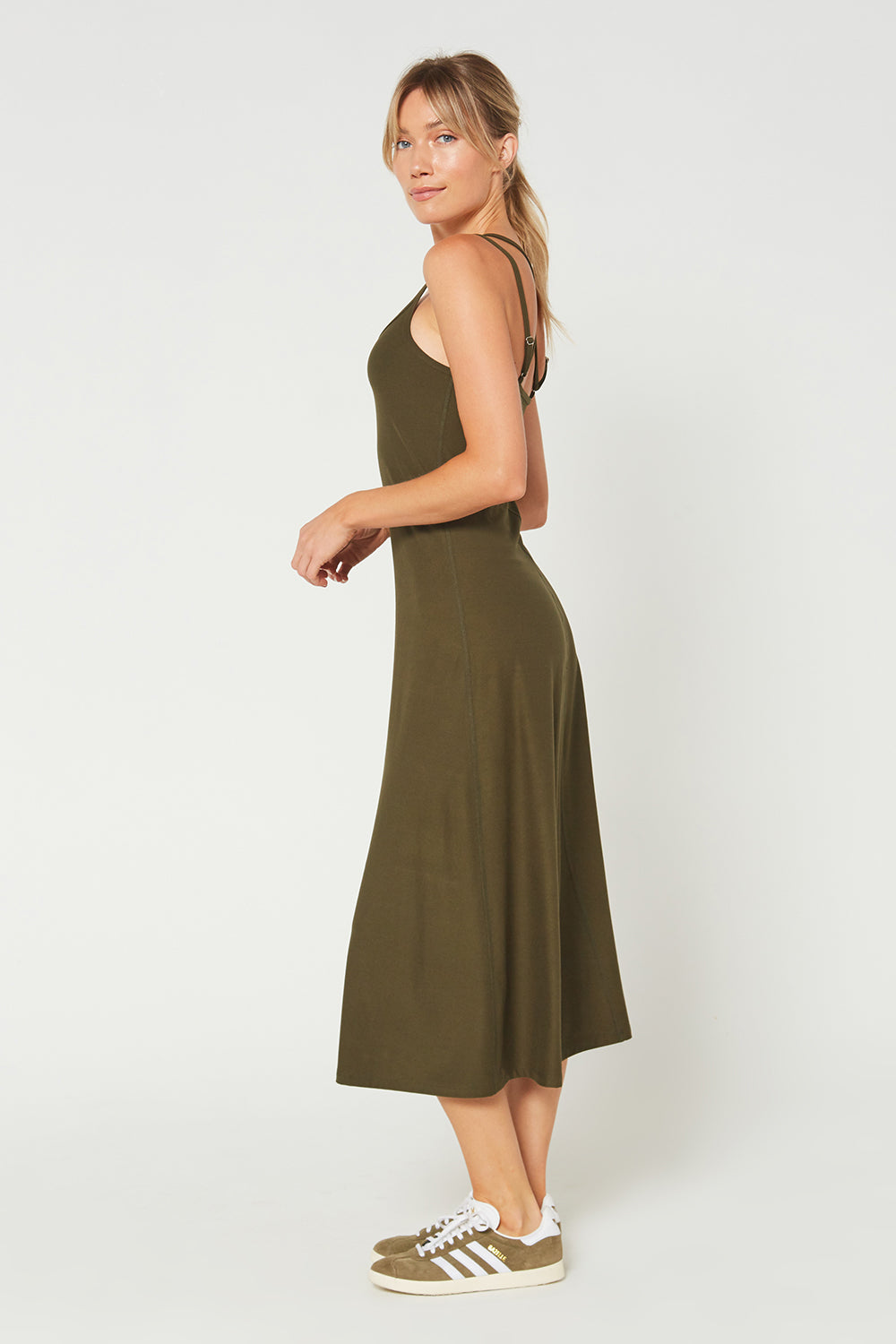 Women's Cross Back Strap Maxi Dress Made in USA back view