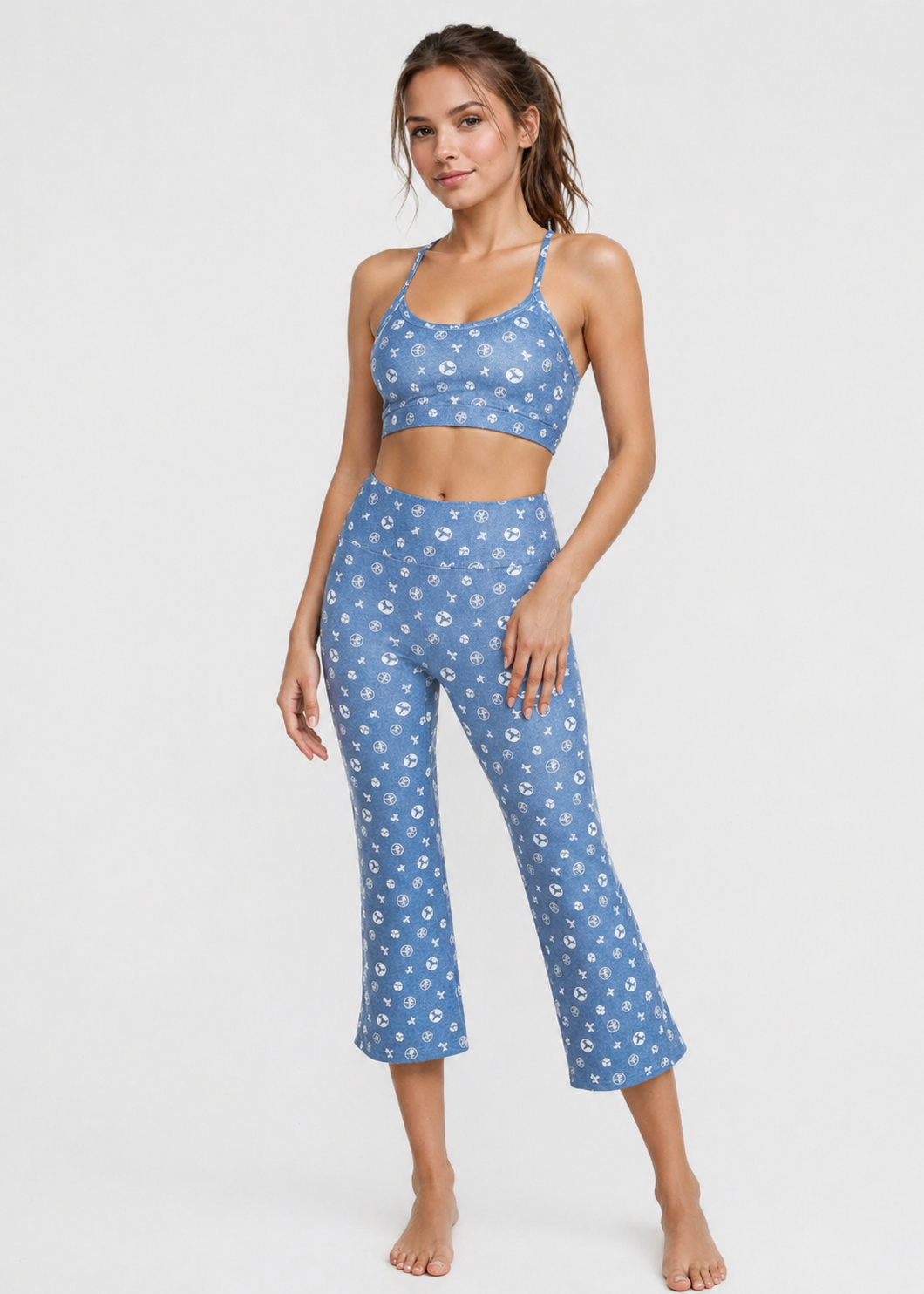 Women's Trophy Yoga Logo Denim 2-Piece Set Made in USA front view