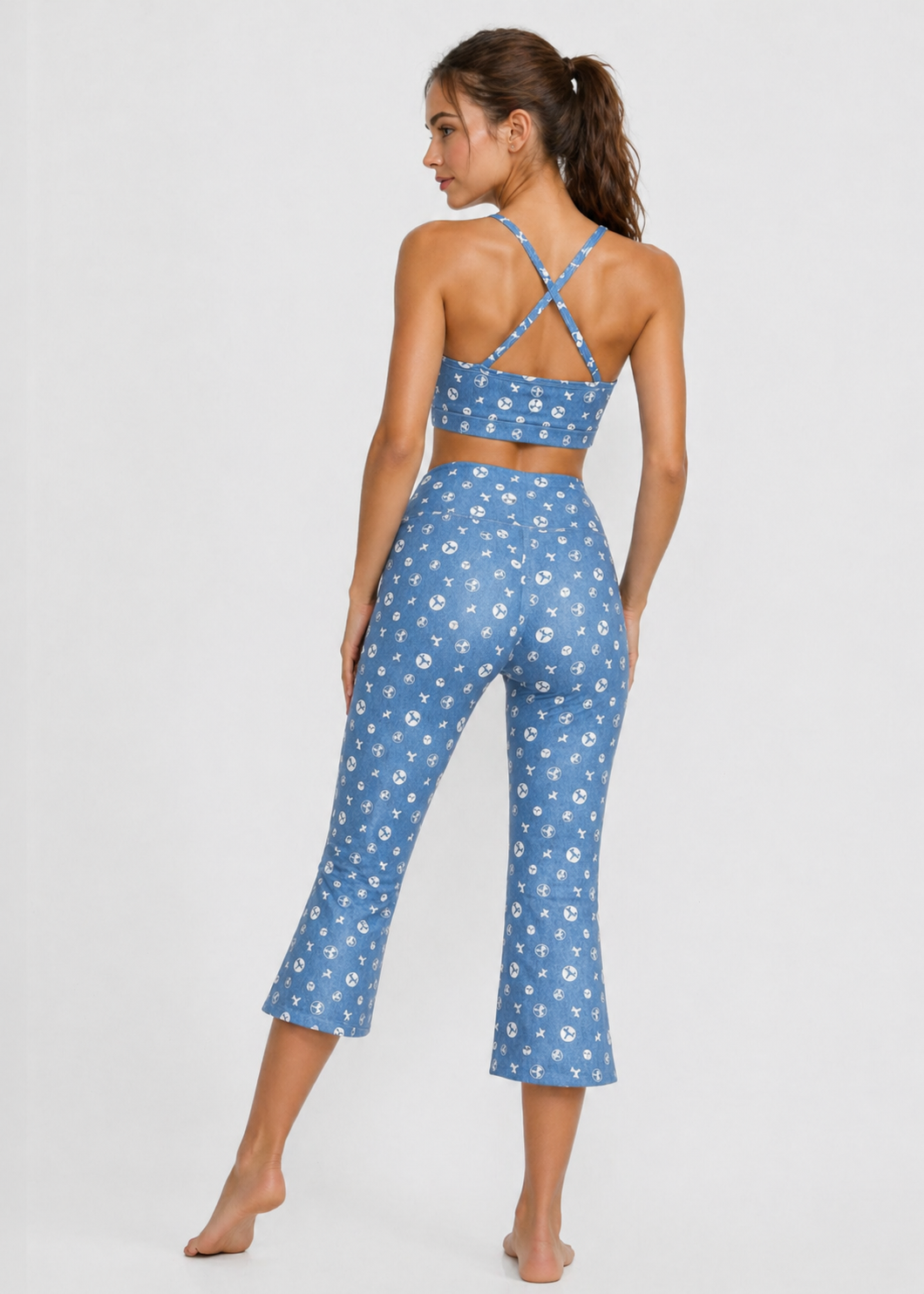 Women's Trophy Yoga Logo Denim 2-Piece Set Made in USA side view
