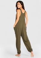 Women's Soft Drape Pocket Romper Made in USA back view