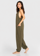 Women's Soft Drape Pocket Romper Made in USA front view