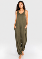 Women's Soft Drape Pocket Romper Made in USA side view