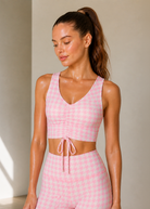 Women's Houndstooth Cinched Drawstring Crop Top Made in USA detail view 2