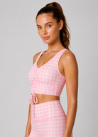 Women's Houndstooth Cinched Drawstring Crop Top Made in USA back view