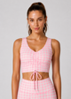 Women's Houndstooth Cinched Drawstring Crop Top Made in USA front view