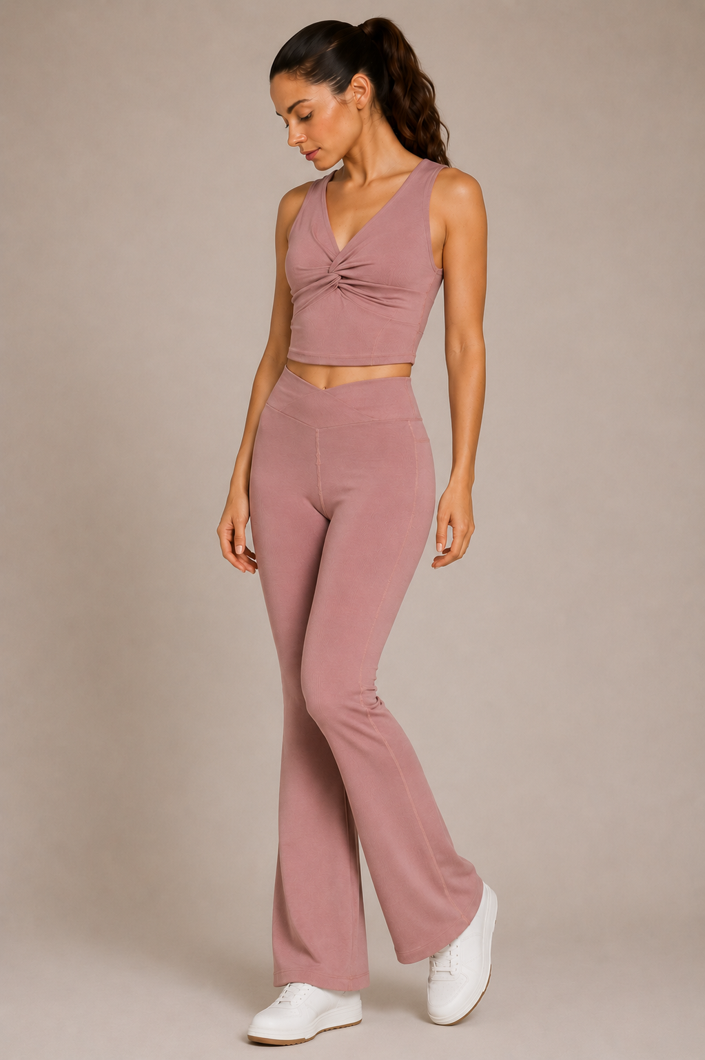 Women's Cross Front Flare Yoga 2-Piece Set Made in USA detail view 3
