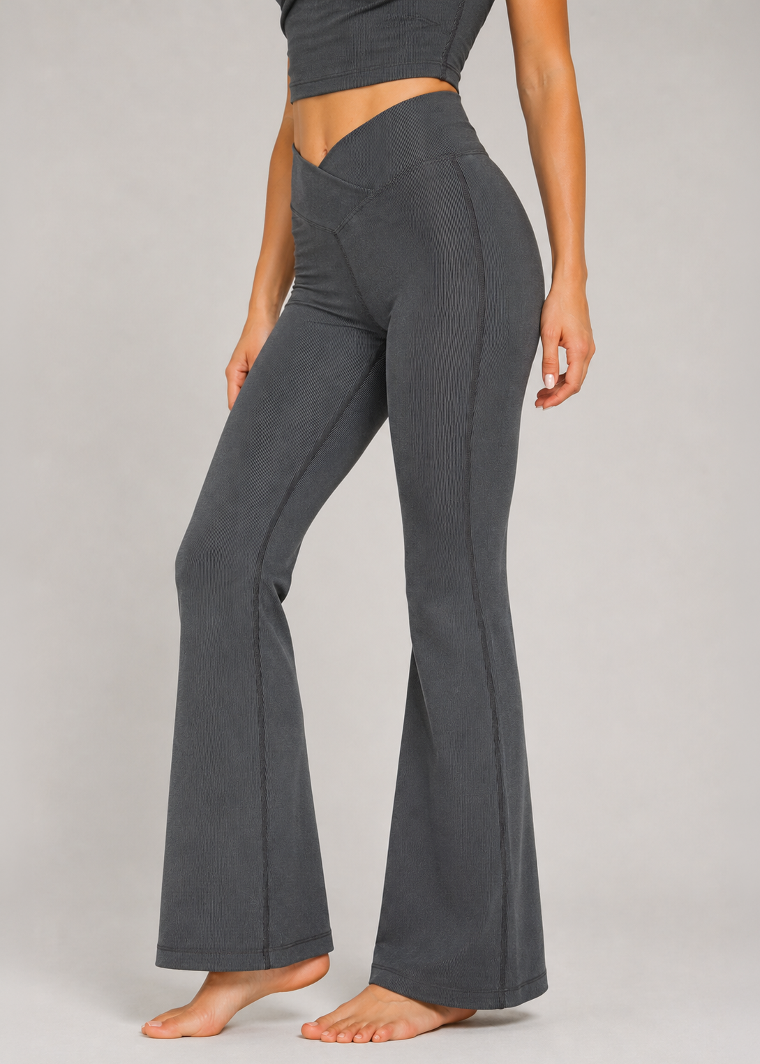 Women's Cross Front Flare Yoga 2-Piece Set Made in USA side view