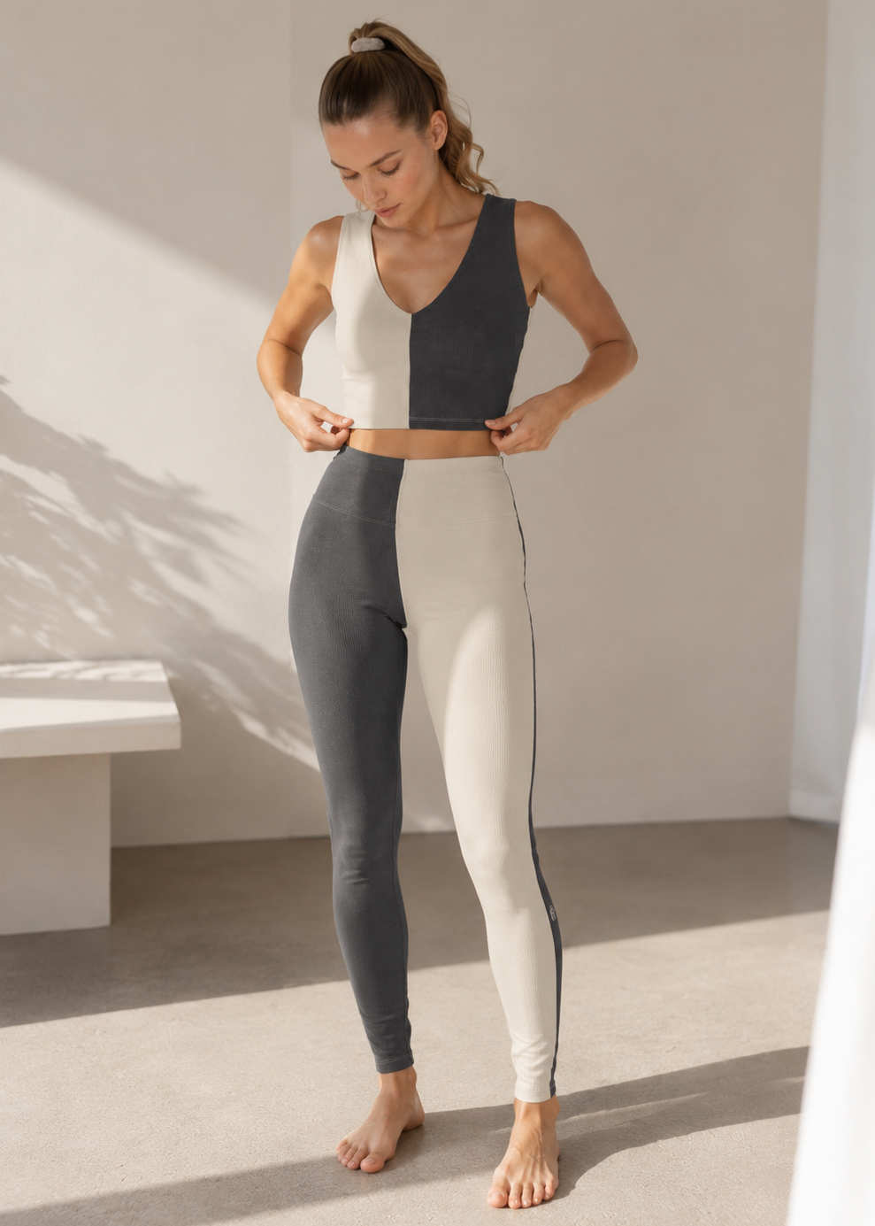 Women's Two Tone Yoga 2-Piece Set Made in USA side view