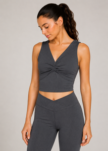 Trophy Yoga Cross Front Rib Crop Top Made in USA
