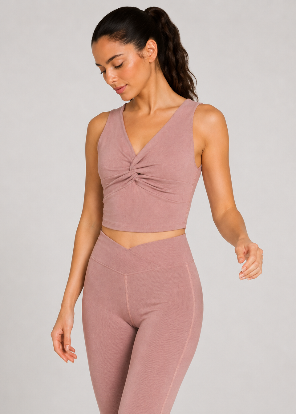 Women's Cross Front Rib Crop Top Made in USA detail view 8