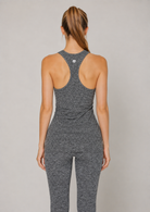 Women's Light Heather Racer Tank Made in USA side view