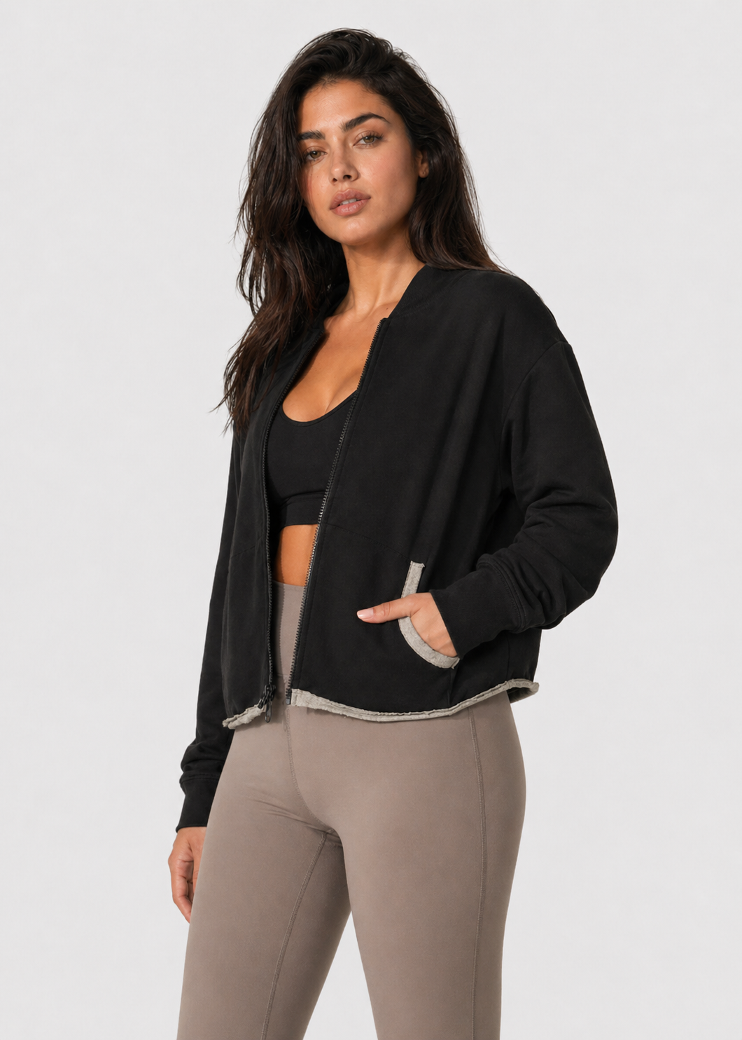 Women's Lux Terry Crop Jacket Made in USA side view