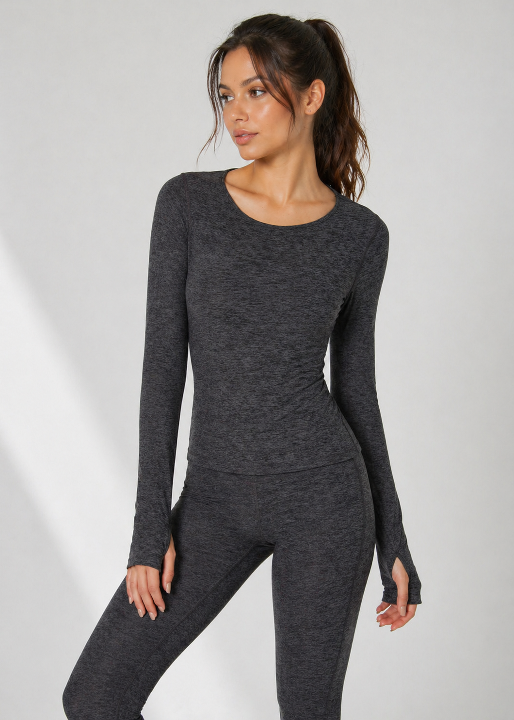 Women's Soft Heather Jersey Long Sleeve Thumbhole Top Made in USA detail view 12