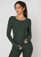 Women's Soft Heather Jersey Long Sleeve Thumbhole Top Made in USA detail view 3