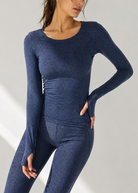 Women's Soft Heather Jersey Long Sleeve Thumbhole Top Made in USA detail view 1