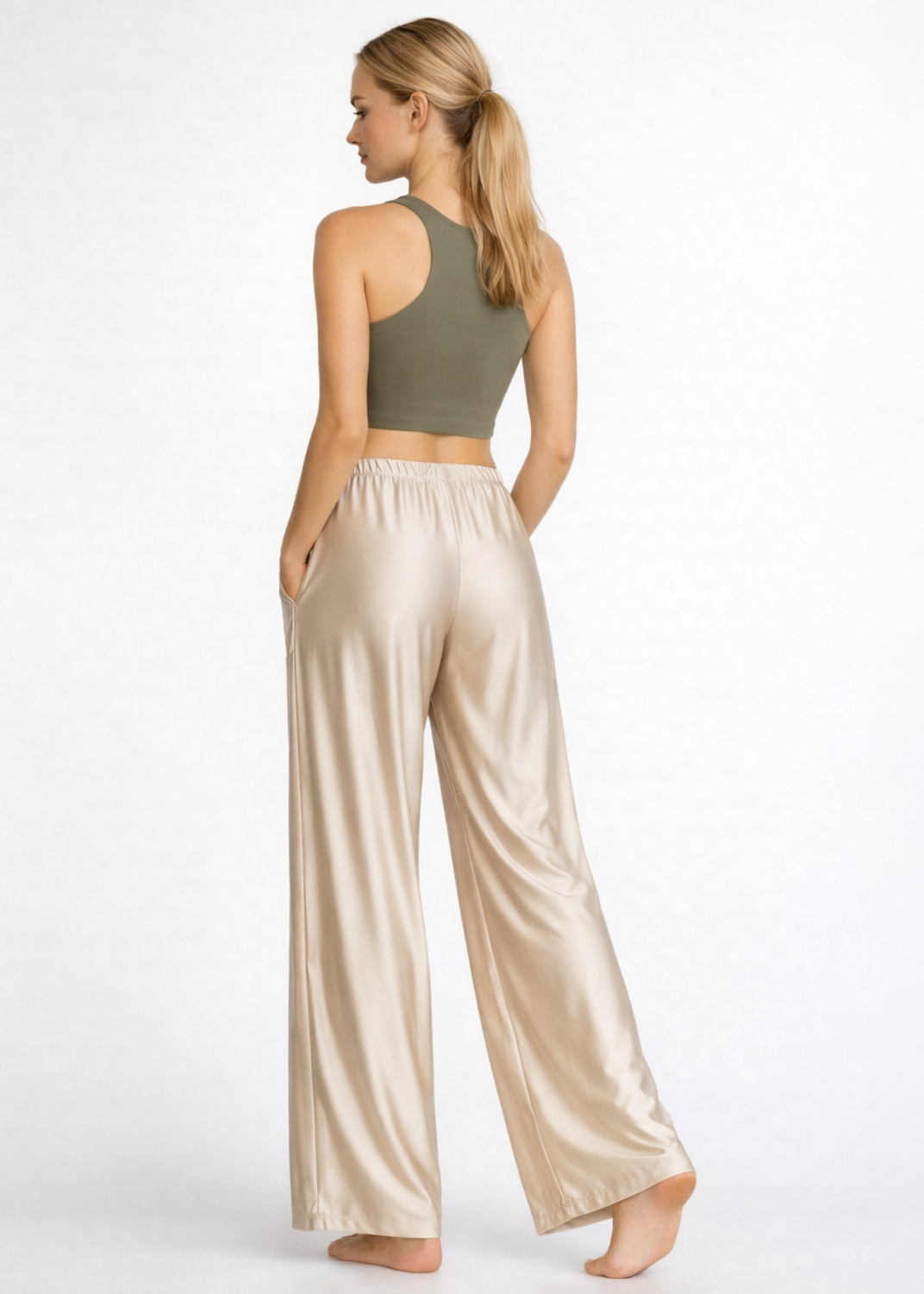 Women's Matte Satin Lounge Pants Made in USA detail view 1