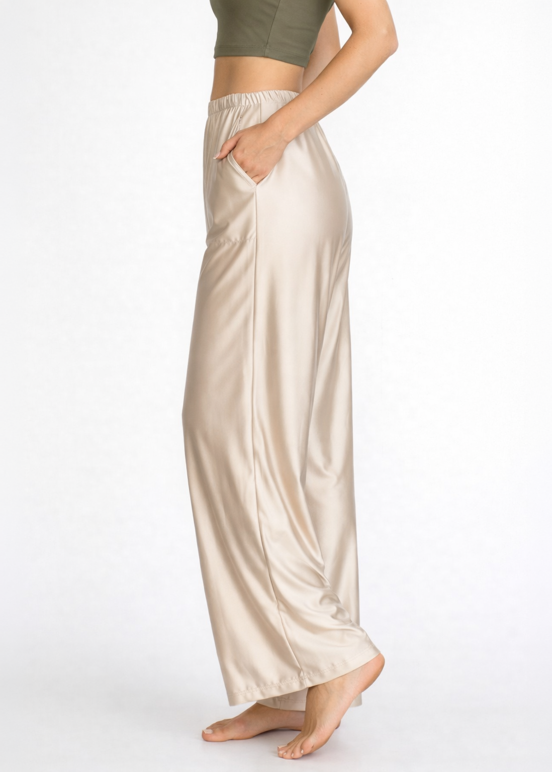 Women's Matte Satin Lounge Pants Made in USA back view