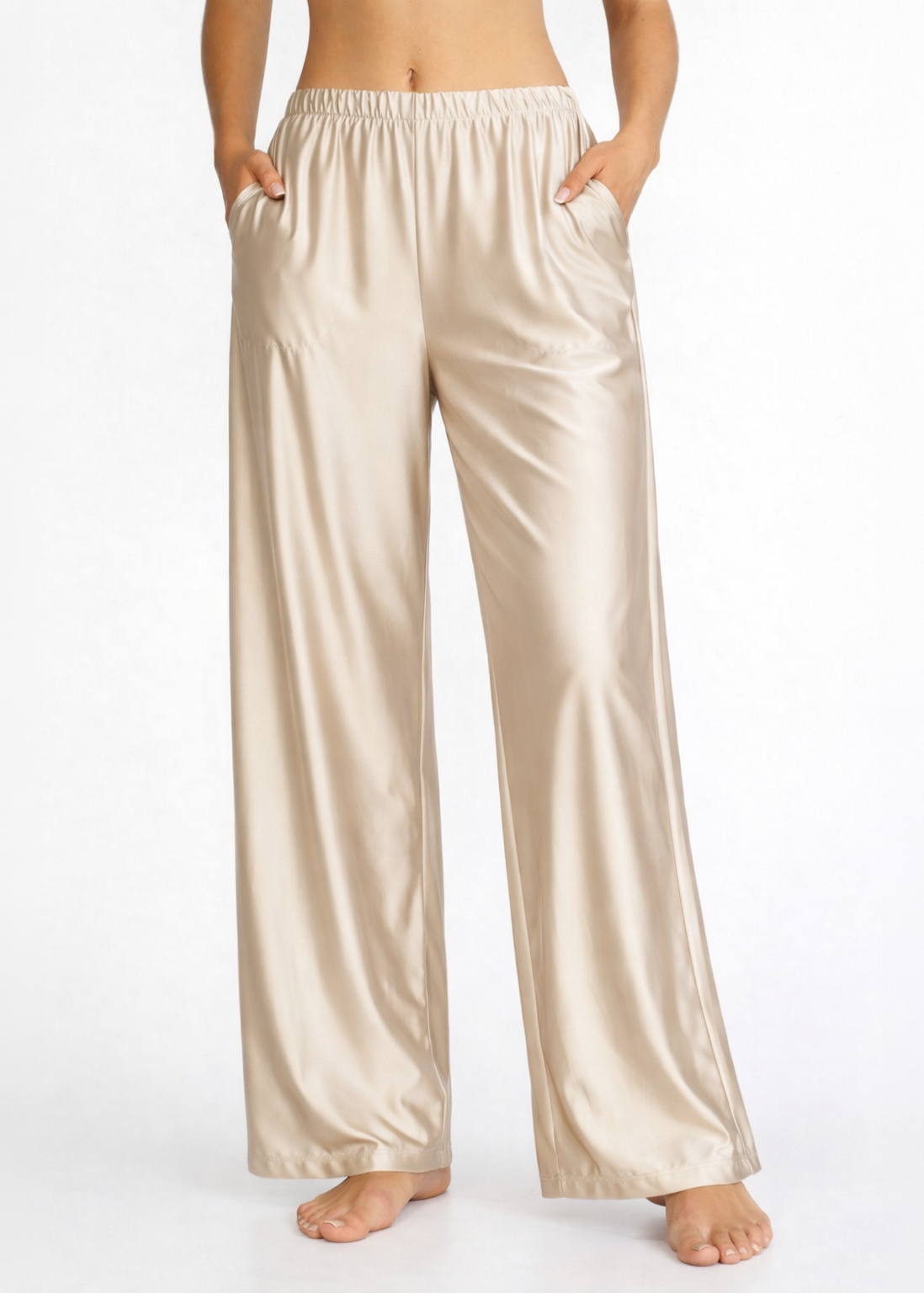Women's Matte Satin Lounge Pants Made in USA front view