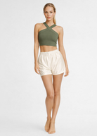 Women's Matte Satin Boxer Shorts Made in USA front view
