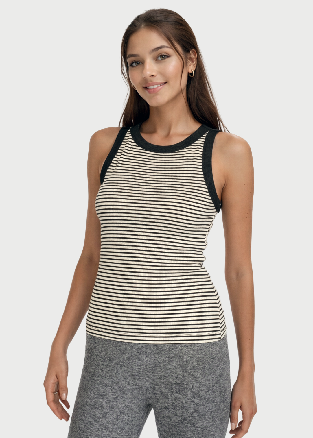 Women's 2X1 Rib Solid Round Neck Tank Top Made in USA back view