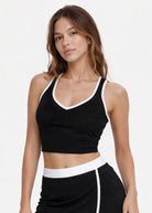 Women's Contrast Cropped Sports Bra Made in USA front view