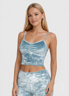 Women's Velvet Shirred Crop Top Made in USA front view