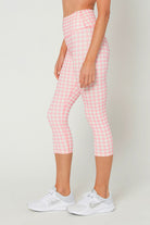 Women's Pink Houndstooth Cropped Leggings Made in USA back view