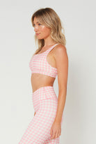 Women's Pink Houndstooth Zip Bra Made in USA back view