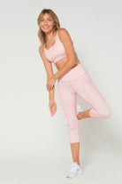 Women's Pink Houndstooth Cropped Leggings Made in USA detail view 5