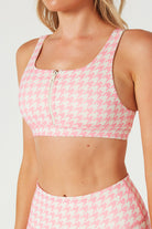 Women's Pink Houndstooth Zip Bra Made in USA detail view 2