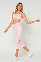 Women's Pink Houndstooth Cropped Leggings Made in USA detail view 6